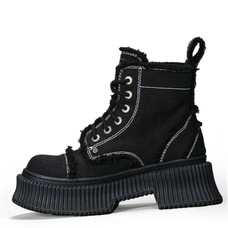 

Black High Quality Canvas Shoes for Women's European/American Fashion Comfortable Breathable Thick Soled Height Increasing Shoes