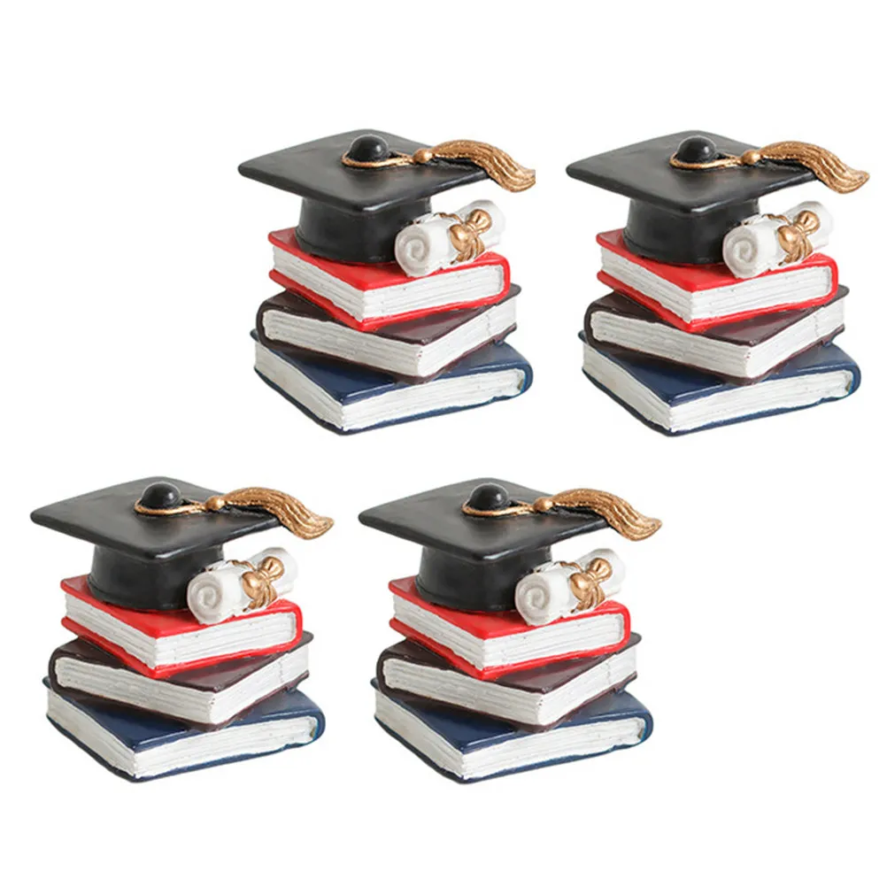 4Pcs Safe Resin Book Form Cake Decor Party Ornaments Graduation Birthday Theme Cupcake Topper Dessert Table Centerpiece