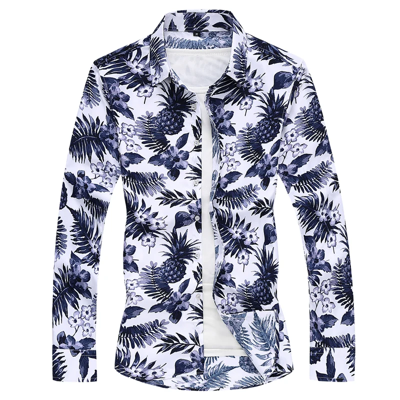 

2025 spring new men's shirt vitality youth leisure printed plus size long sleeve shirt