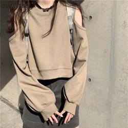 Sweatshirts Women Off-shoulder Stylish Tender Cropped Ladies Solid Schoolgirl All-match Minimalist Hot Sale Popular New Arrival