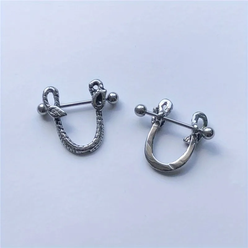 1pair Punk Style Alternative Retro Personality Stainless Steel Serpentine Nipple Piercing Jewelry
