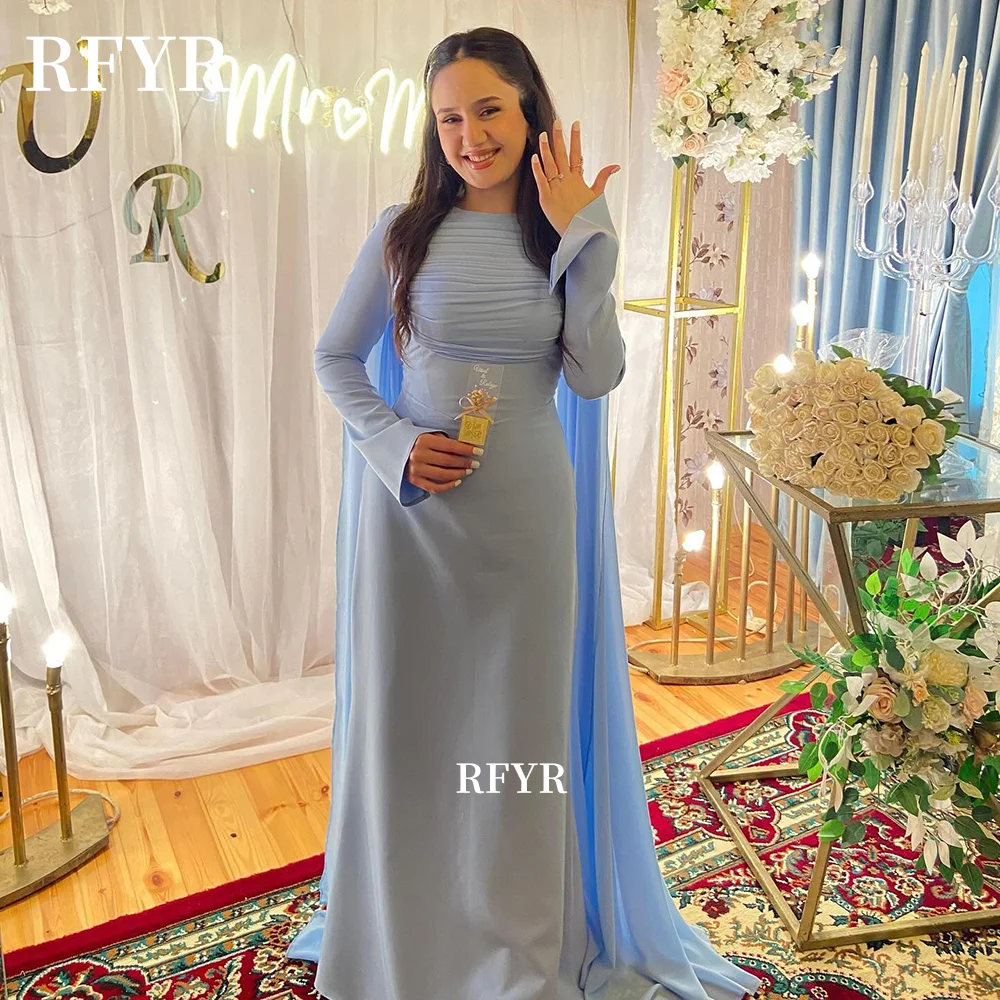 

RFYR Flare Sleeve Prom Dress O Neck Party Dress with Cape Sleeves Gala Dress فساتين مناسبة رسمية Customized