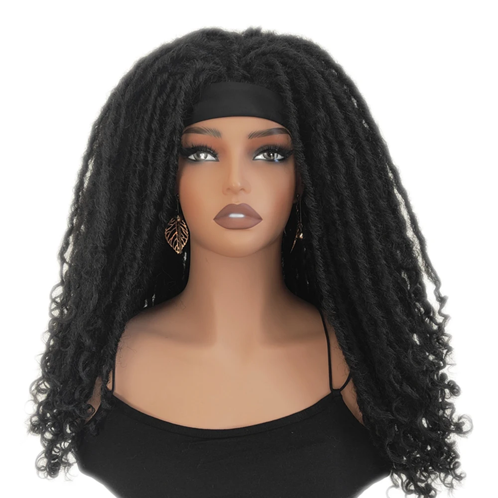 24Inches Afro Dreadlocks Headband Wig With Curly Tails Synthetic Hairband Wig For Black Women Crochet Hair Braids Wig Daily Use