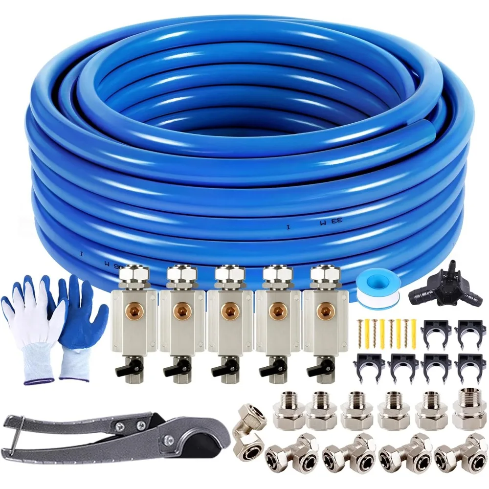 Kit de línea de aire comprimido, accesorios de compresor de garaje con tubería de aluminio HDPE de 3/4 pulgadas