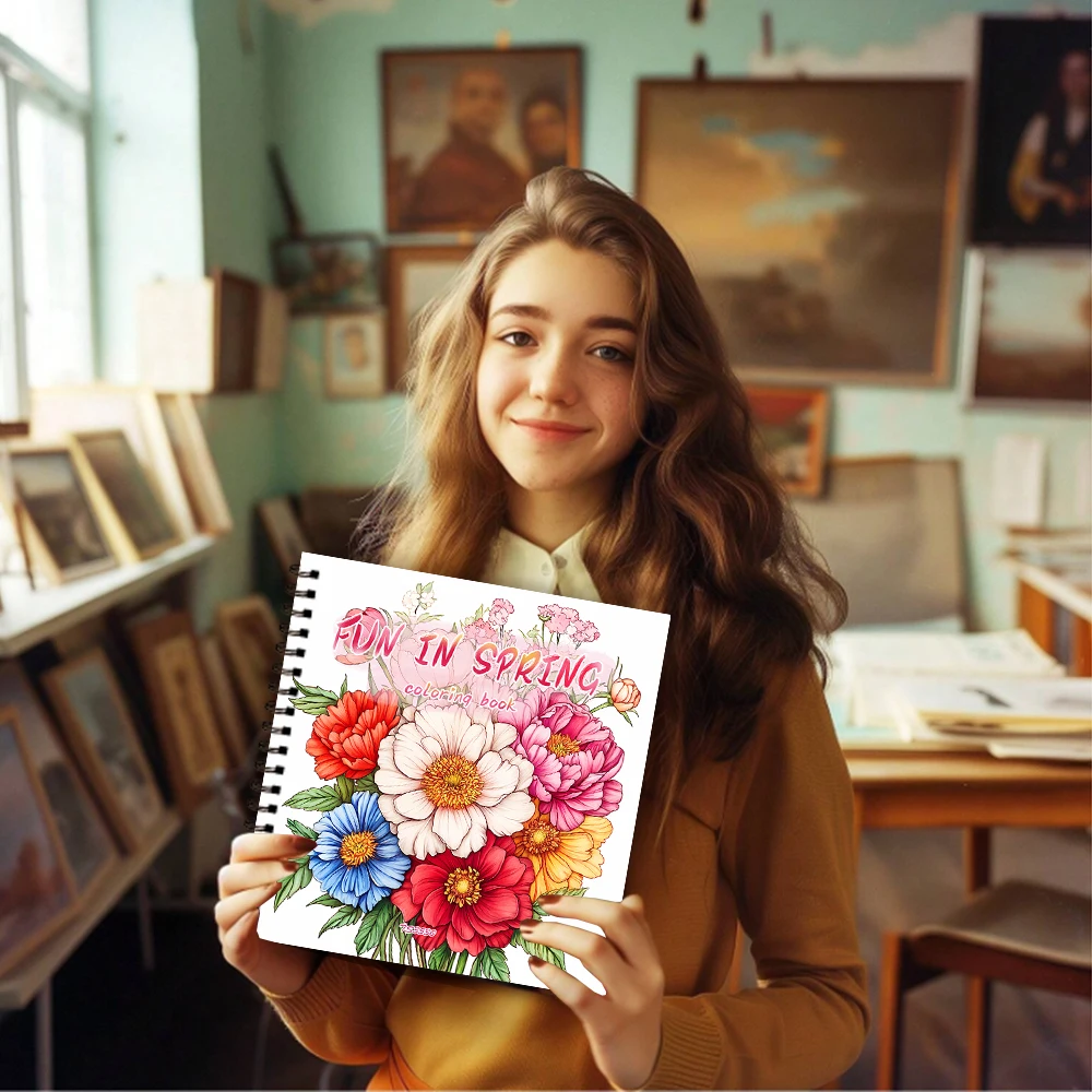 Adult Coloring Book - 30 Sheets Women's Spiral Coloring Book, 8.3X 8.3 Inches, Drawing Book, Birthday Gift, Holiday Party Gift