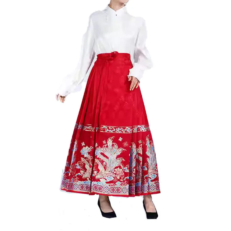 New Chinese Style Ming Dynasty Ma Mian For Women Spring And Autumn Makeup Flower Weaving Gold Medium Adult Daily Wear Half Hanfu