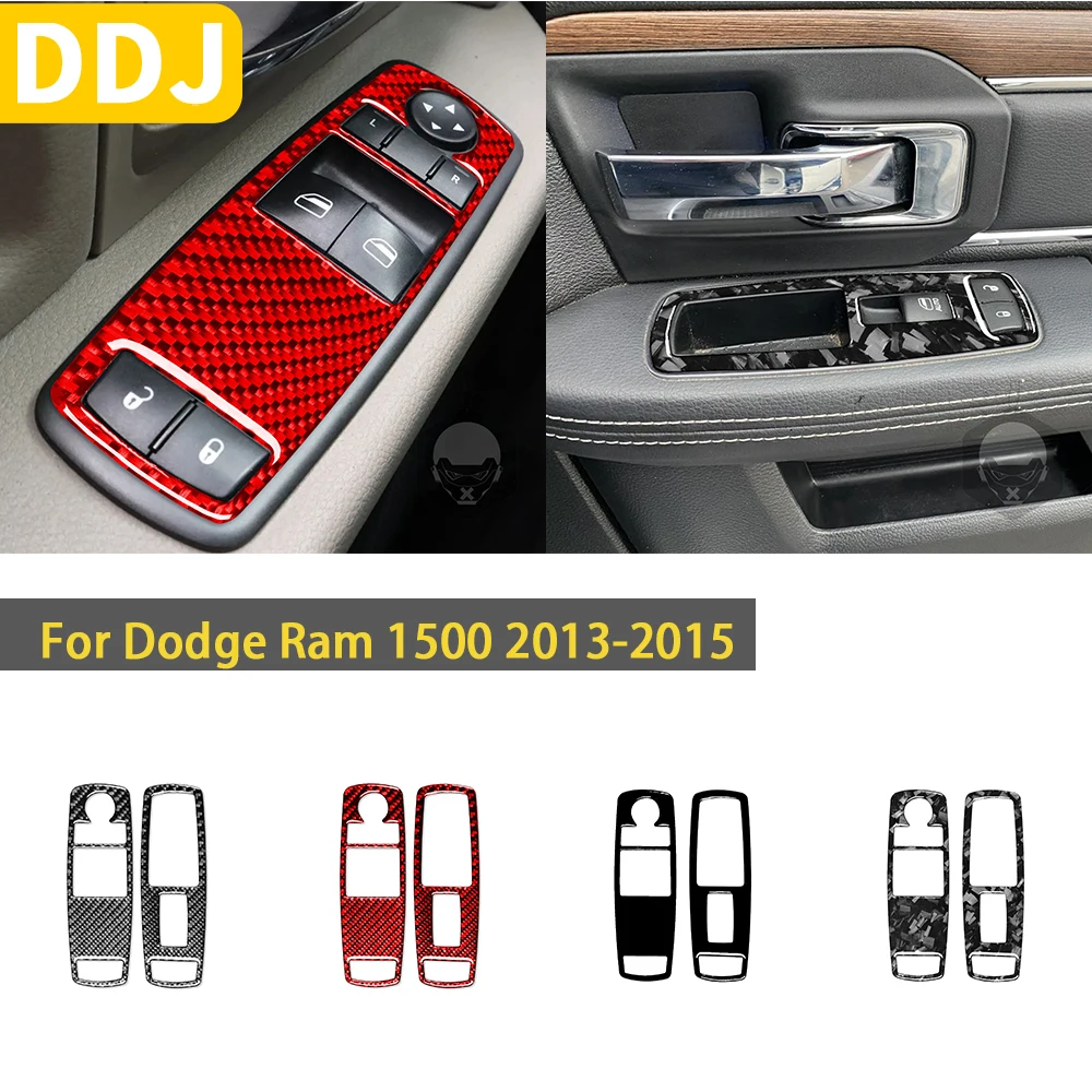 

For Dodge Ram 1500 2013 20142015 Accessories Carbon Fiber Sticker Car Interior Window lift Button 2 Door Cover Trim Decoration