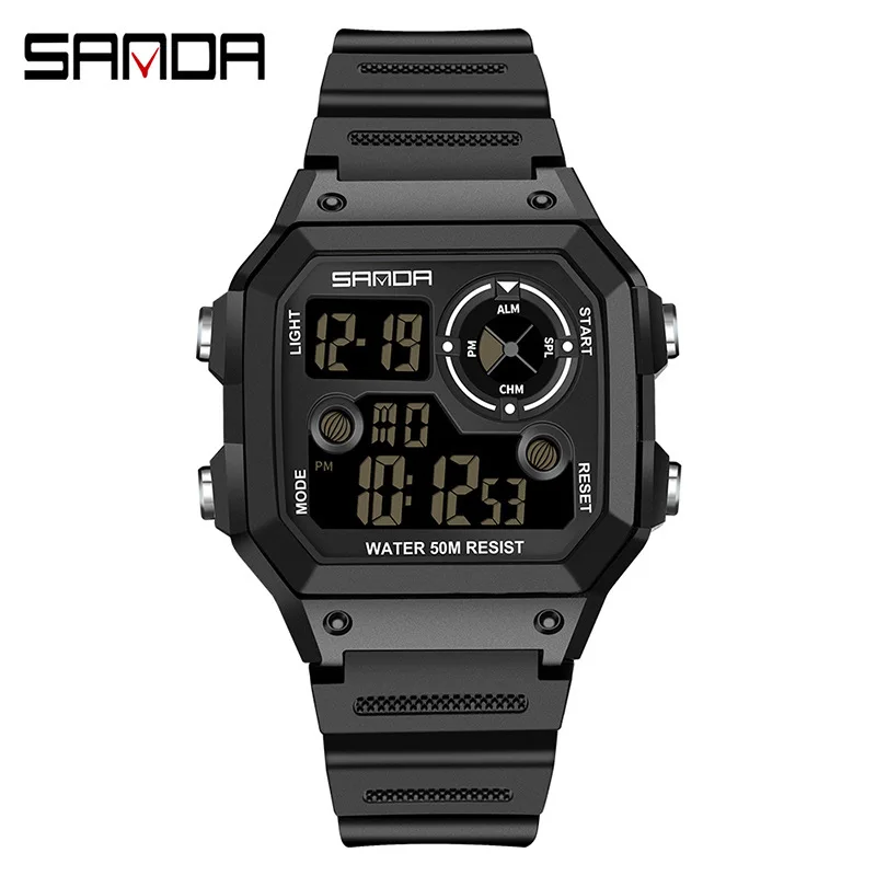 Free Shipping OUTLETSSanda New Square Swimming Waterproof Alarm Luminous Male Student Watch Korean Simple Fashion Sport Wa