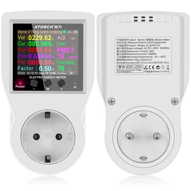 AC85-265V 16A Tuya WIFI Smart Socket Digital Wattmeter EU Plug Electricity Consumption Power Kwh With Switch Power Energy Meter