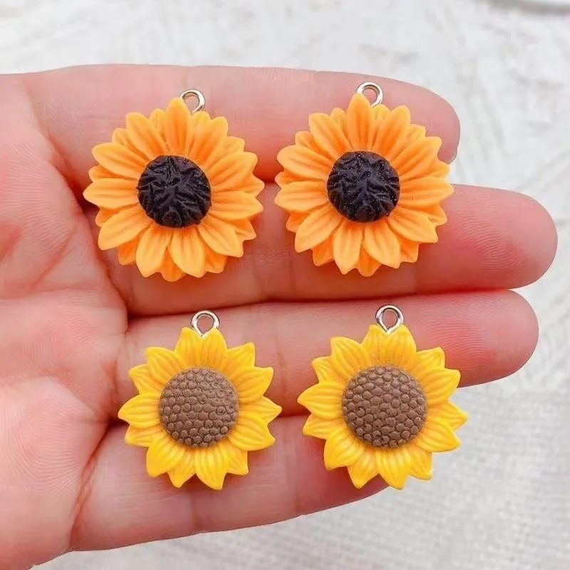 10pcs Trend Sunflower Flower Resin charms For Making Craft Accessory Decor Bulk DIY Jewelry Findings Making