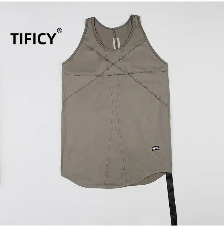 TIFICY Cotton High Street Casual Loose Tee Tanks Tops Men's Ribbon Spliced Sports Tank Couples in 3 Colors Streetwear