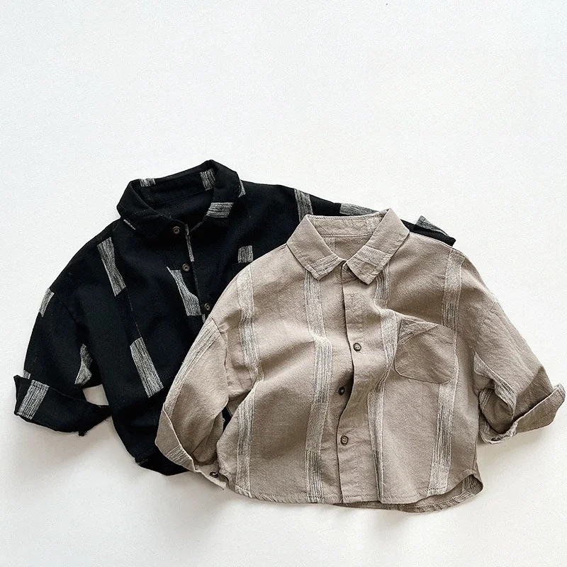 AYNIGIELL Spring/Autumn New Boys' Shirt 1-6 Year Old Boys' Korean Edition Casual Top High Quality Cotton Long Sleeve Cardigan