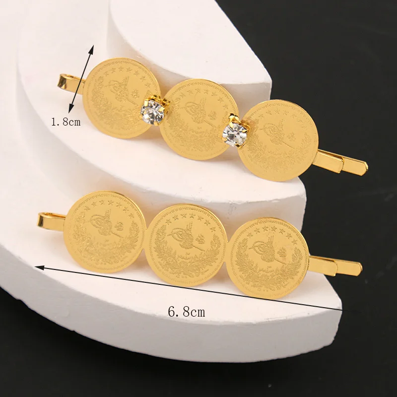 Dicai-Gold Plated Coin Barrette for Women, Ladies Headwear, Numismatic Symbol, Arabic Wedding Jewelry, Bridal Hair Accessories,