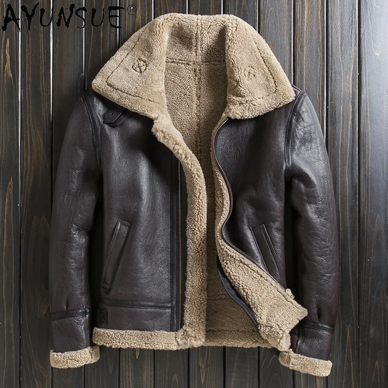 

AYUNSUE Winter Jacket Men Parka Genuine Sheepskin Leather Jackets Real Sheep Shearling Coat Thick Clothes Veste Homme Plus Size