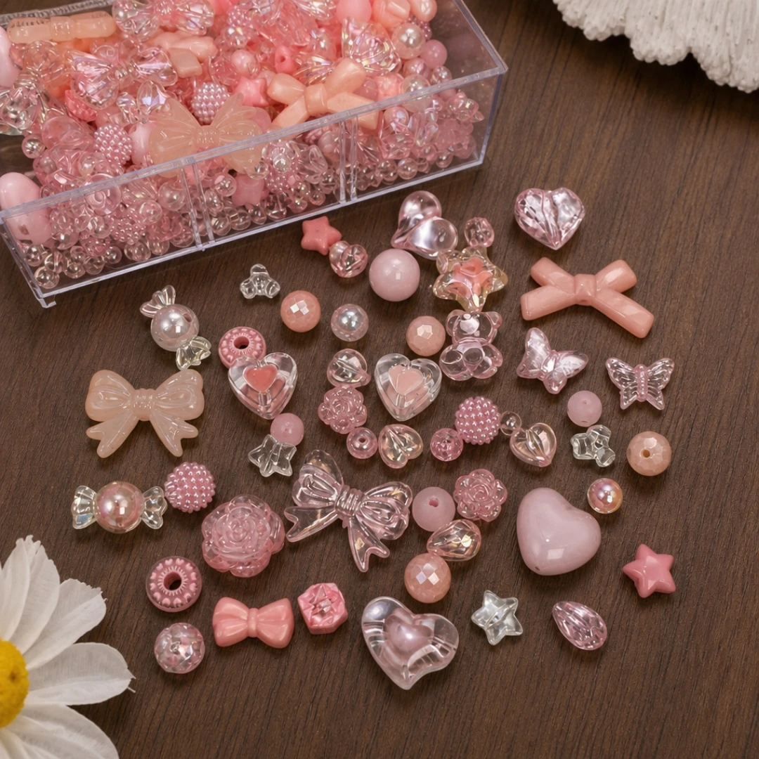 50g Sortierte Acrylperlen für Armbandherstellung Schmetterling Herz Blume Perlen Kawaii Ästhetische Niedliche Perlen für DIY Schlüsselanhänger Armband – Detail 5