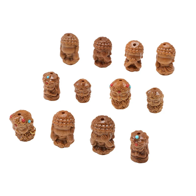 1PC Natural Wooden Sandalwood Carved Buddha With Hole For Jewelry Making Diy Necklace Bracelet Pendant Accessory Findings