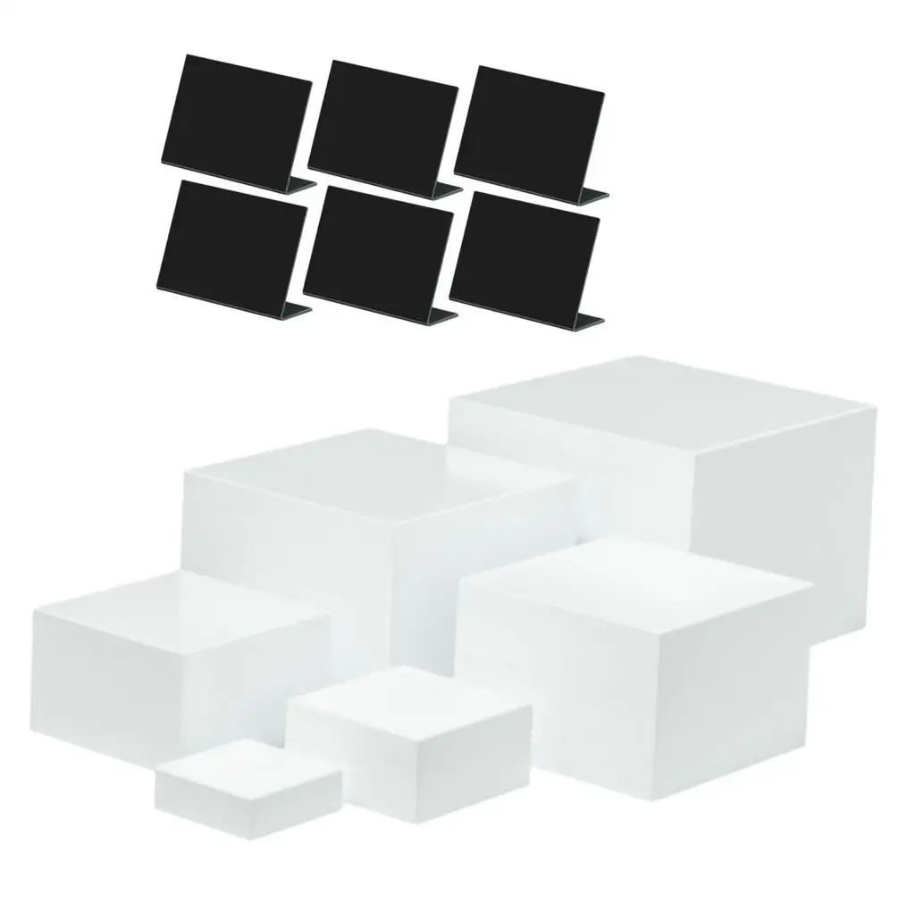 6Pcs Acrylic Boxes for Food Display with Markers Showcase Display Stands for Catering Collectibles Cake Action Figures Dolls