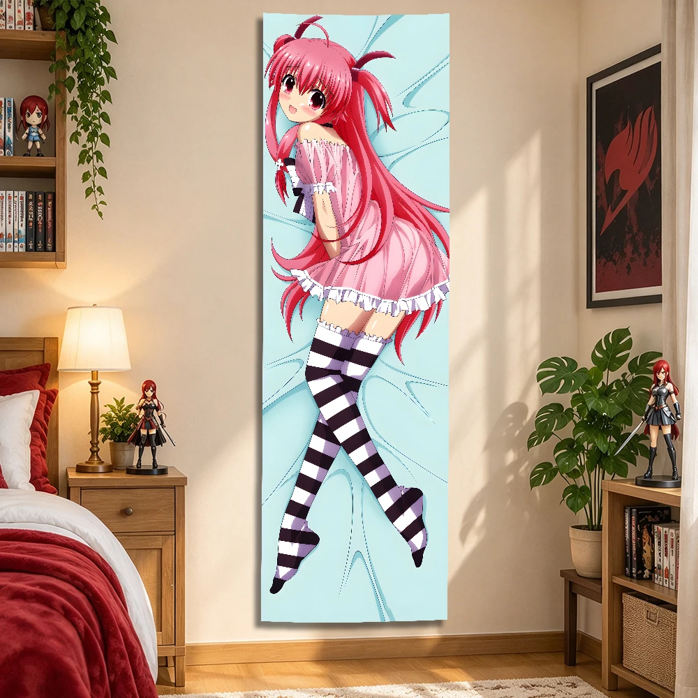 Angel Beats! Yui Anime Long Vertical Wall Tapestry, Cute Pink Hair Girl Print Wall Hanging Banner, Bedroom Dorm Aesthetic Decor