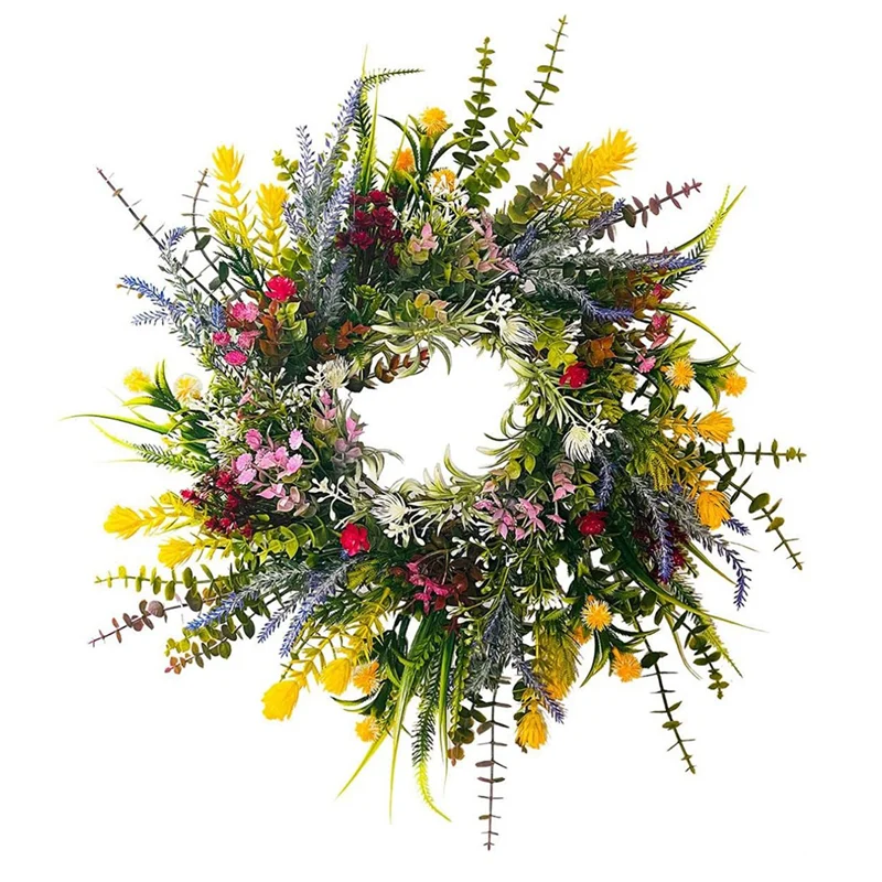 

door decorationSpring Wreaths for Front Door 18in Outside Welcome Summer Flowers Weatherproof Greenery All Seasons Round Wreaths