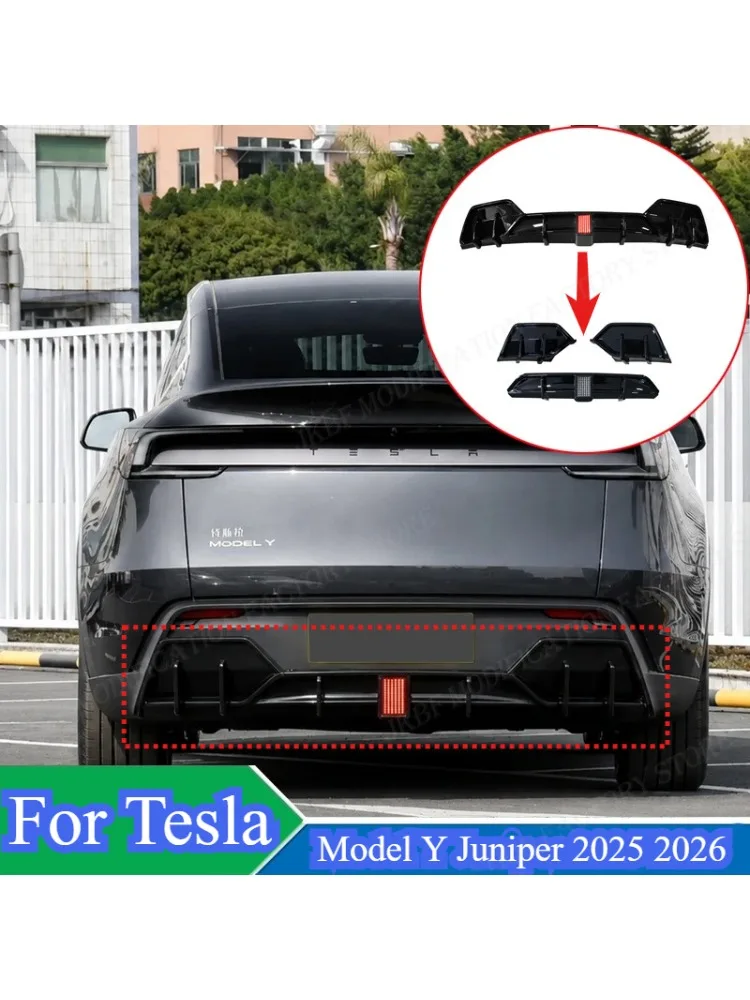 Heckstoßstange für Tesla Model Y Juniper 2025 2026 mit LED-Bremslicht Diffusor Splitter Spoilerlippe Tuning Karosserie-Kits Zubehör