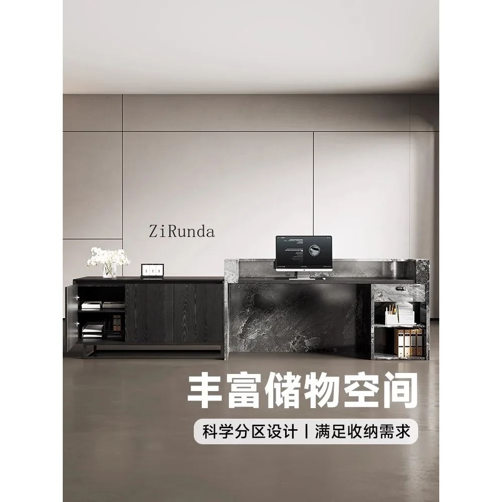 Modern solid wood front desk Reception desk Business office area High-end meeting table High-end bar