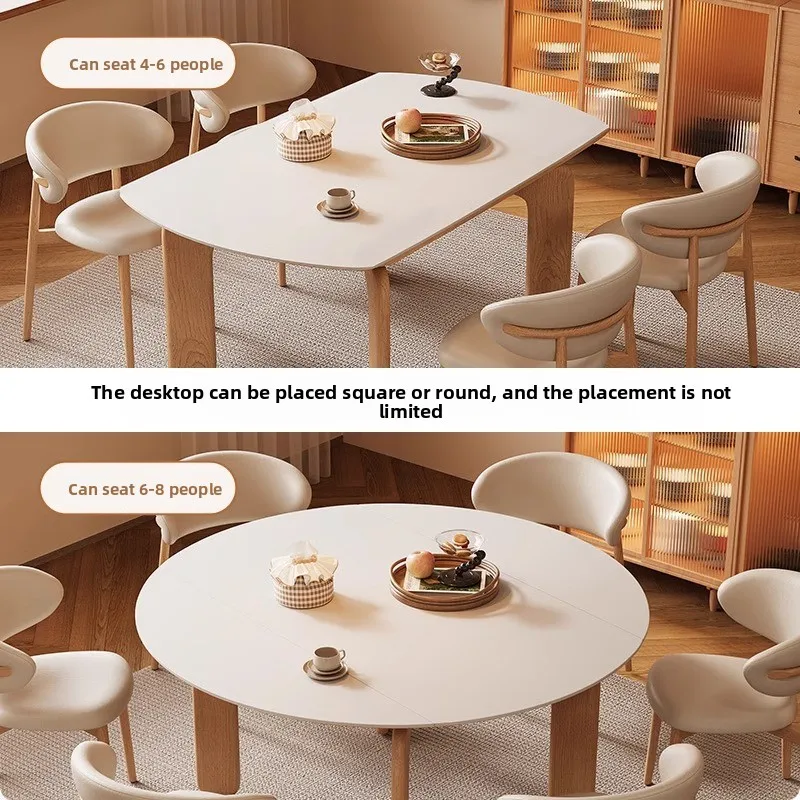 Winter Nordic Style Folding Square Dining Table Dual-use Modern Household White Ash Wood Extendable Slate Top
