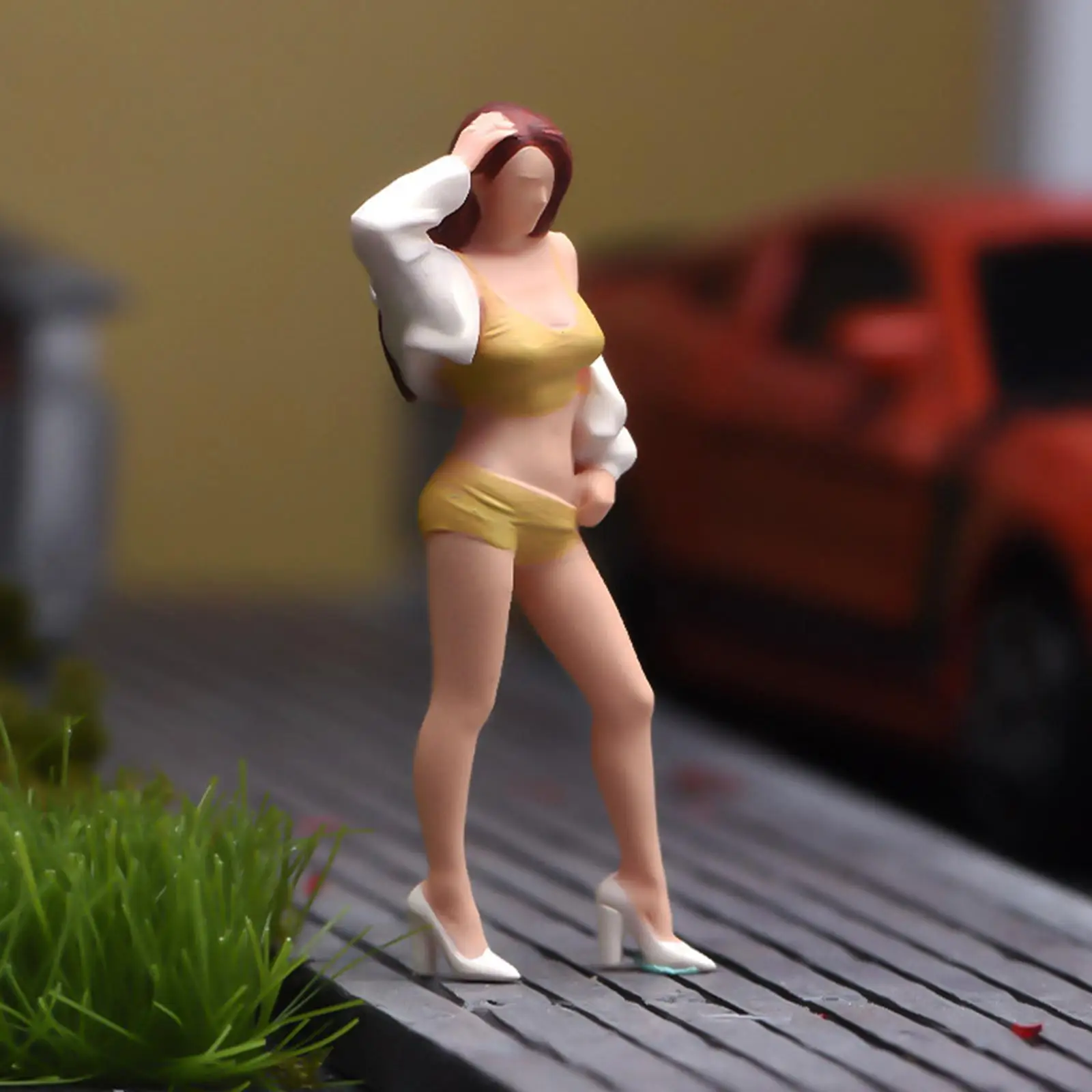 

1/64 Scale Posing Girl Model Photo Prop Role Play Realistic Miniature Hair Tossing Beauty for Desktop Decoration Fairy Garden