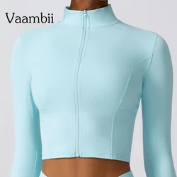 Chaquetas de entrenamiento para correr, Top de Yoga con cremallera completa, Tops elásticos ajustados de manga larga para gimnasio, Tops cortos, ropa deportiva, ropa atlética para mujer