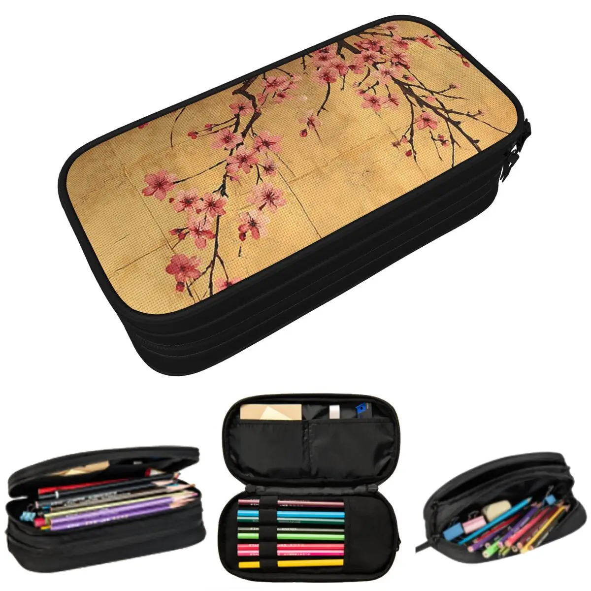 Federmäppchen mit japanischen Blumen, Sakura-Kirschblüten, für Jungen und Mädchen, Geschenke, Stiftbox, Bleistiftbeutel, Schreibwaren, Stifthalter-Tasche