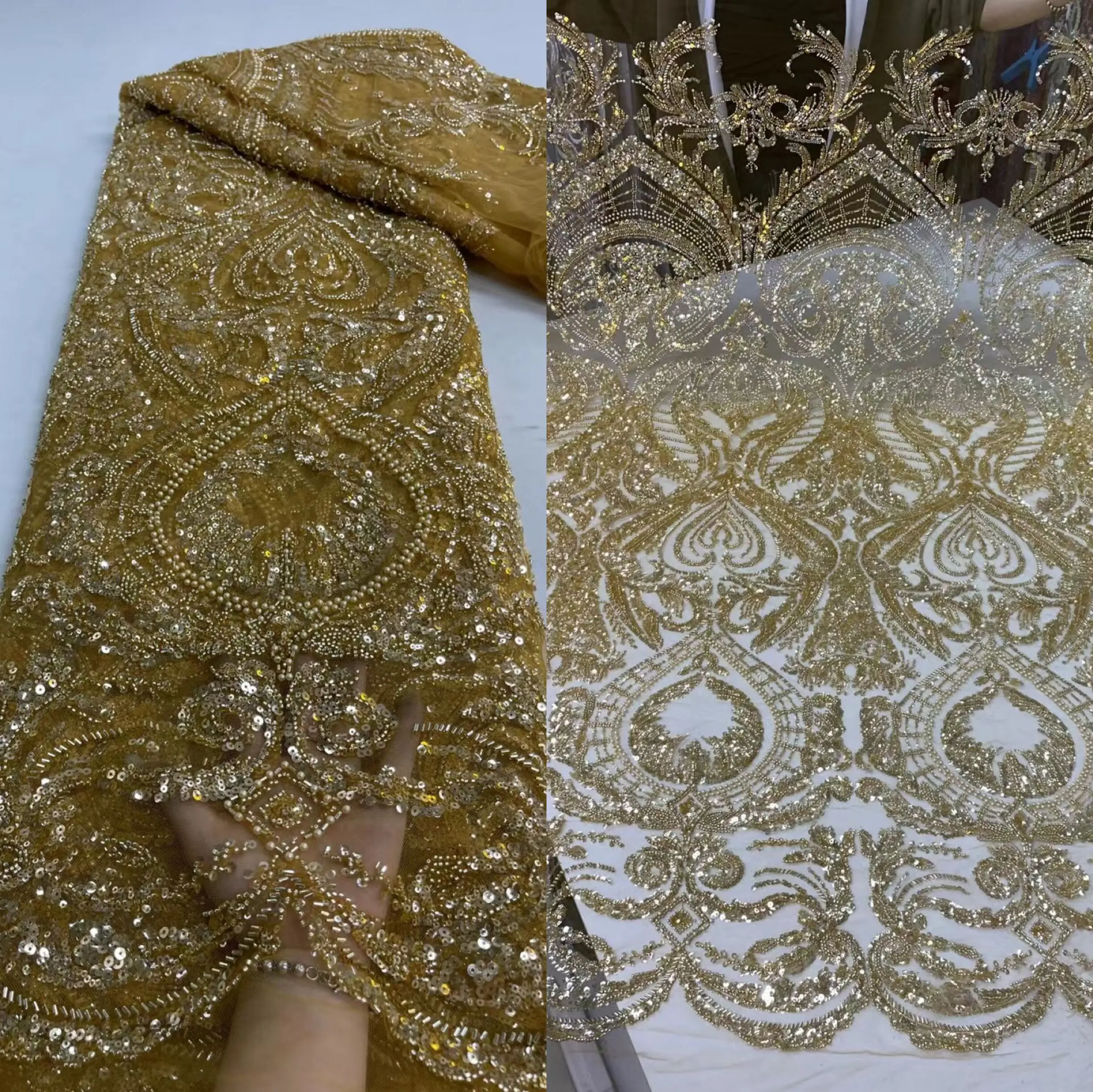 

Африканская кружевная ткань, нигерийская стандартная кружевная ткань, французские блестящие бусины, кружевная ткань для свадебного платья