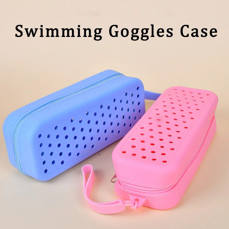 

Минималистичный портативный силиконовый чехол для очков для плавания большой емкости, перфорированный дышащий прочный противоударный чехол для очков унисекс