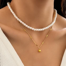 Stainless Steel Necklaces White Imitation Pearl Tassel Ball Pendant Necklaces For Women Jewelry Luxurious Premium Banquet Gifts