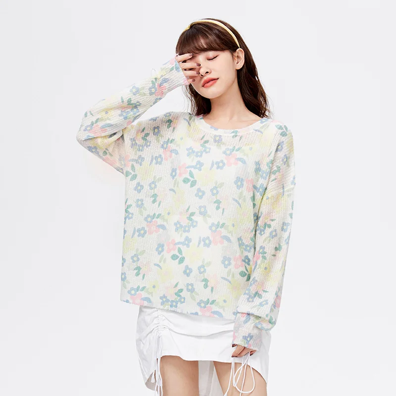 Semir Knitwear Women Romantic Floral Pullover 2022 Early Spring New Oversize Gentle Windy Sweater