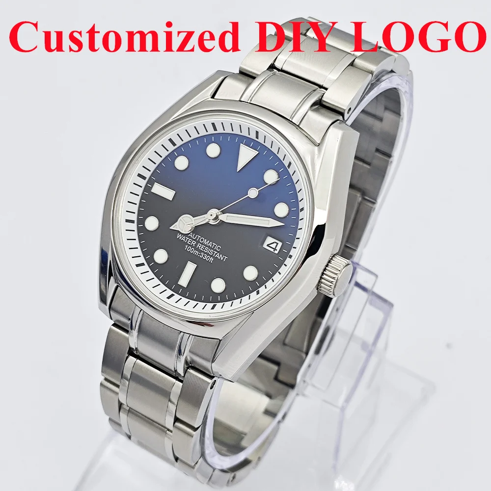 Custom DIY Logo 40mm Men Automatic Watch With NH35 Movement Stainless Steel Case Bracelet Casual Fashion Wristwatch Custom Brand