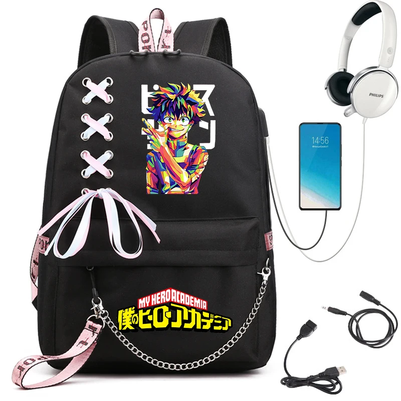 My Hero Academia cartoon backpack USB student schoolbag girls back to school gift image 4