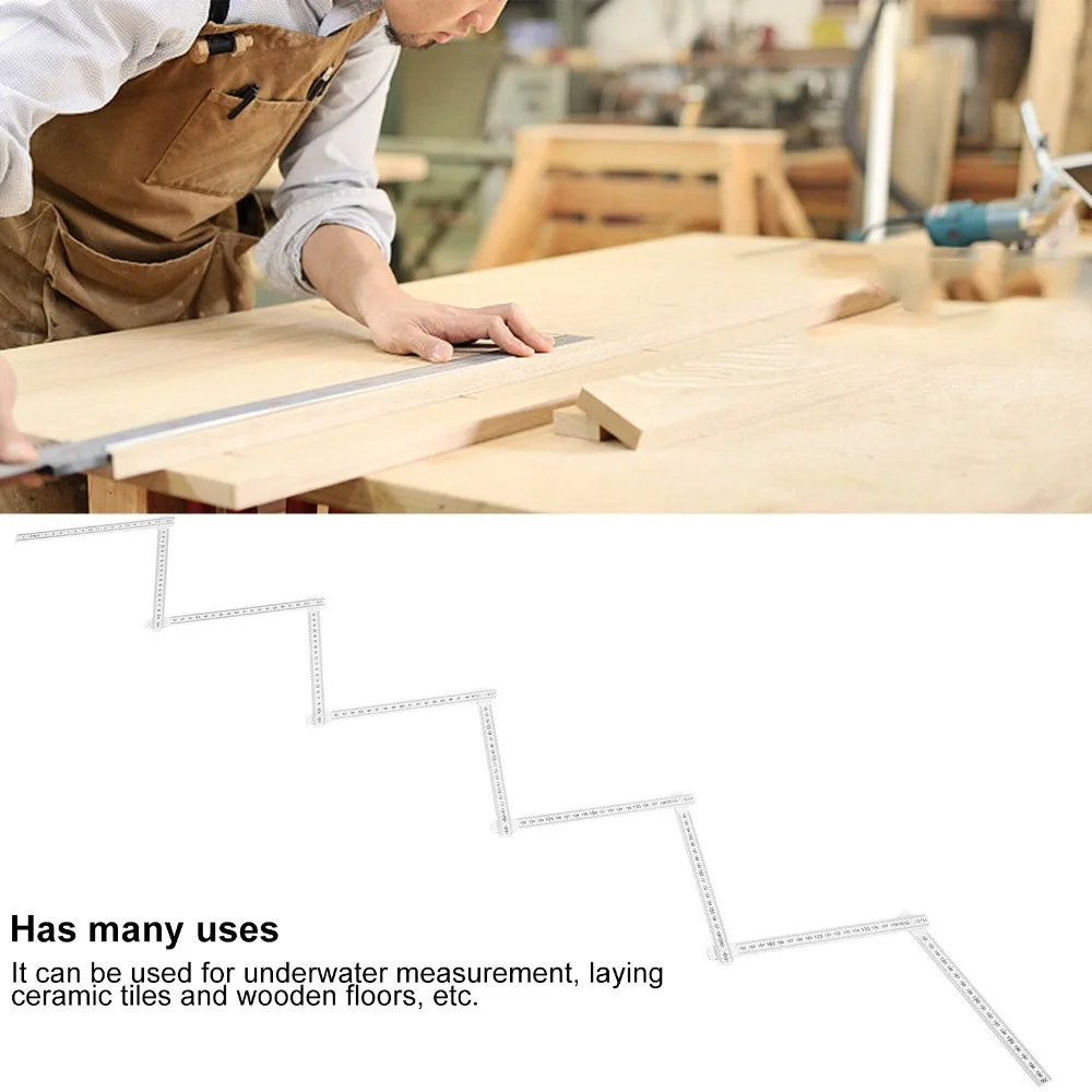 3PCS Durable White Folding Carpenters Ruler Lightweight ABS Measuring Stick Compact 10 Fold Foldable Ruler