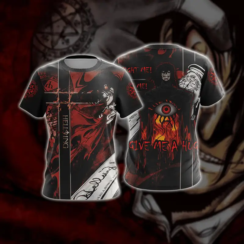 Camiseta Hellsing Manga masculina e feminina, Anime 3D Print, Moda Harajuku, Camiseta de manga curta, Streetwear extragrande, T-shirt infantil, Vestuário