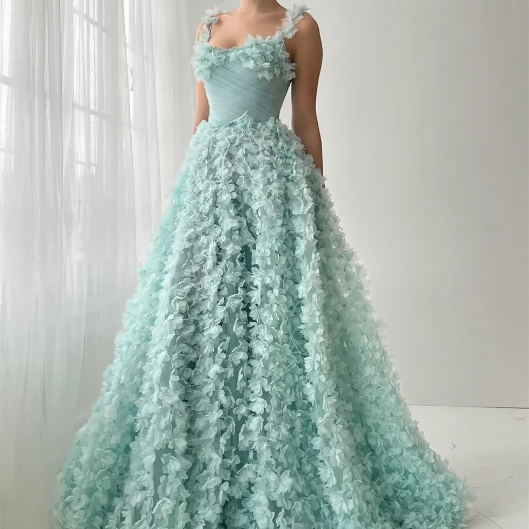 

Green Spaghetti Strap Appliques Prom Dresses A-Line Sleeveless vestidos de noiva Bow Floor-Length Evening Dress Customized