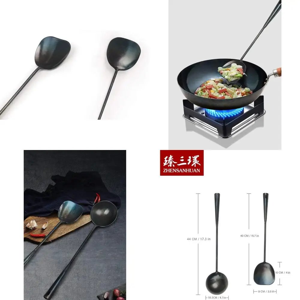 

ZhenSanHuan Chinese Traditional HandMade Iron Spa& Ladle Wok Tool Set,Long wok utensils (Ladle and SpaSet)
