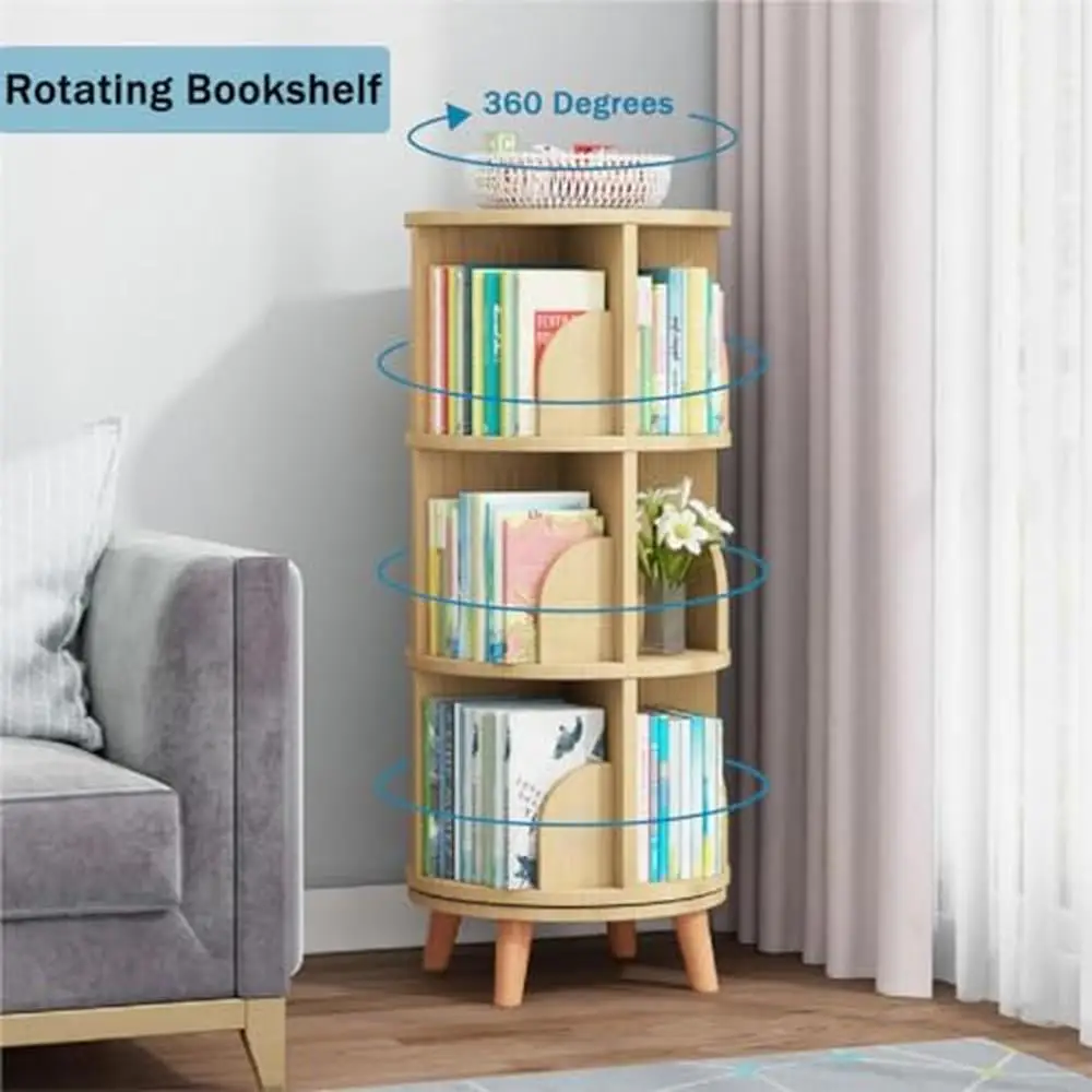 Bibliothèque de rangement debout empilable en bois, étagère rotative à 3 niveaux, étagère d'affichage 360, enfants et adultes, assemblage facile, 18 po x 18 po x W