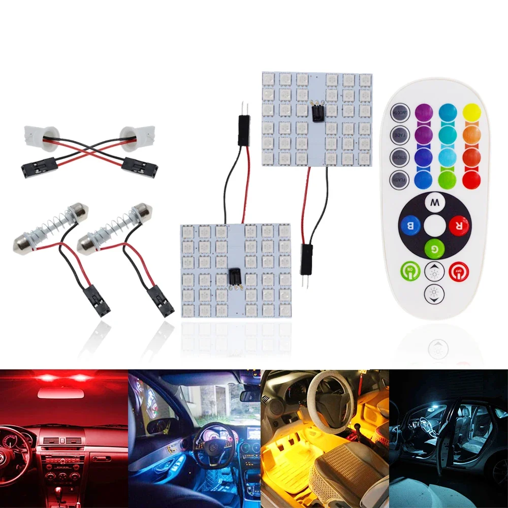 2pcs Car Led T10 5050 36SMD Bulb BA9S 12V Remote Controller RGB Panel Interior Auto Bulbs Atmosphere Dome Festoon Adapter Lamp