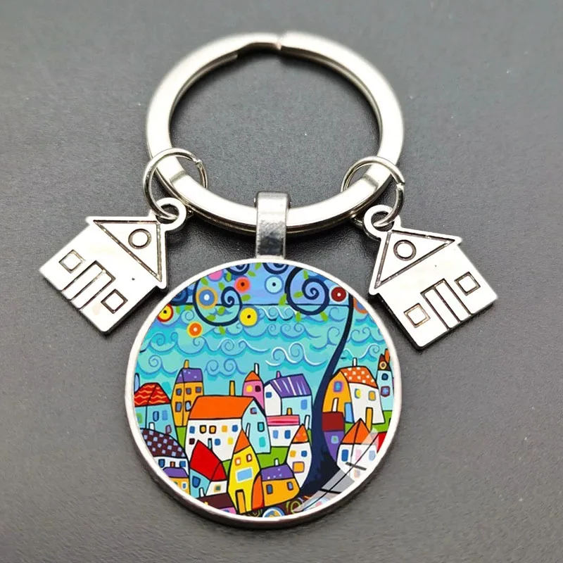Key To The New House Kechain Beautiful House Under The Starry Sky Key Ring Personality Jewelry Gift Key Holder for New Home