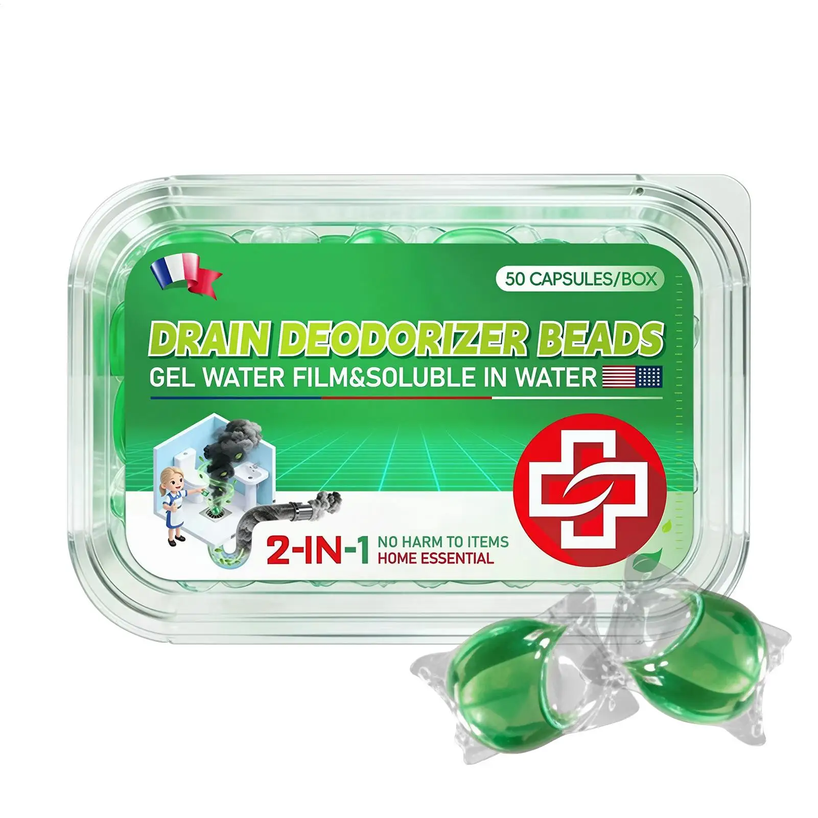 Shower Drain Smell Eliminator 50 Granules Odor Remover Tablets Sink Drain Odor Eliminator for Bathtub Kitchen Septic Shower