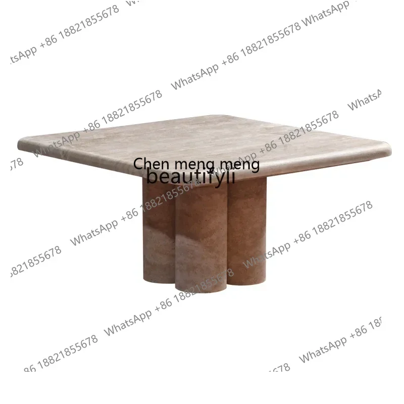 

178Nordic light luxury natural travertine coffee table modern simple minimalist small apartment living room marble coffee table