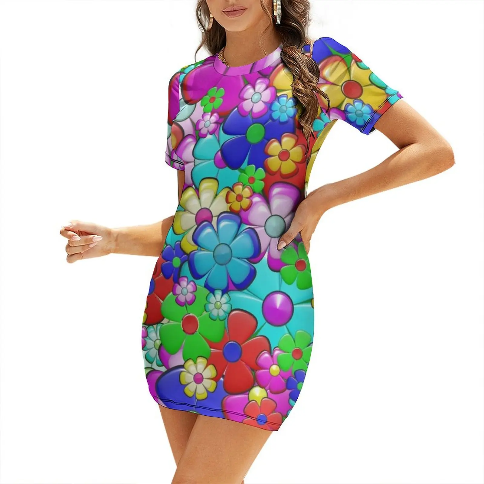 

retro flower summer dress Short Sleeved Dress Prom gown women clothing 2024 new arrivals