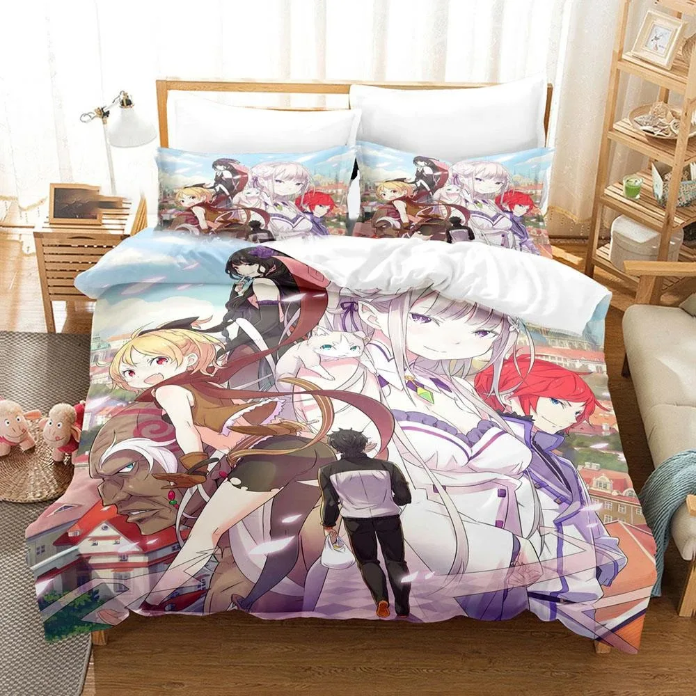 

3D Printed Anime Re Zero Rem Ram Emilia Bedding Set Boys Girls Twin Queen Size Duvet Cover Pillowcase Bed Kids Adult