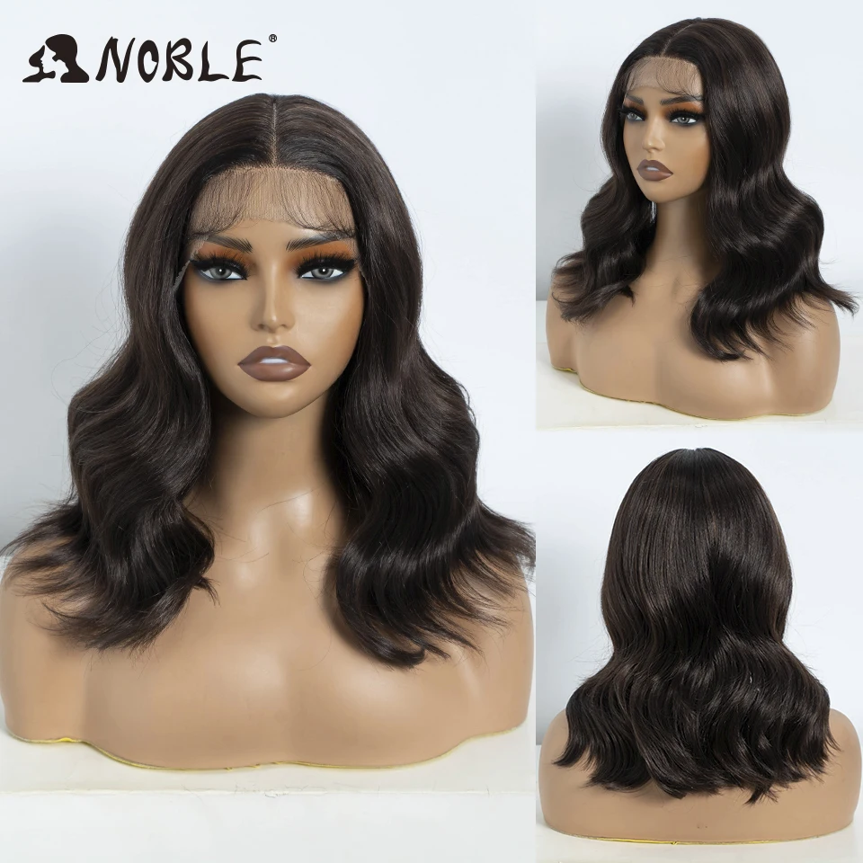 Edle synthetische Lace-Front-Perücke, Body-Wave-Perücke, 14 Zoll, mit Mittelscheitel, Lace-Perücken für Damen, Lace-Front-Perücke, Ombré-Blond, goldene Perücke. – Detail 11