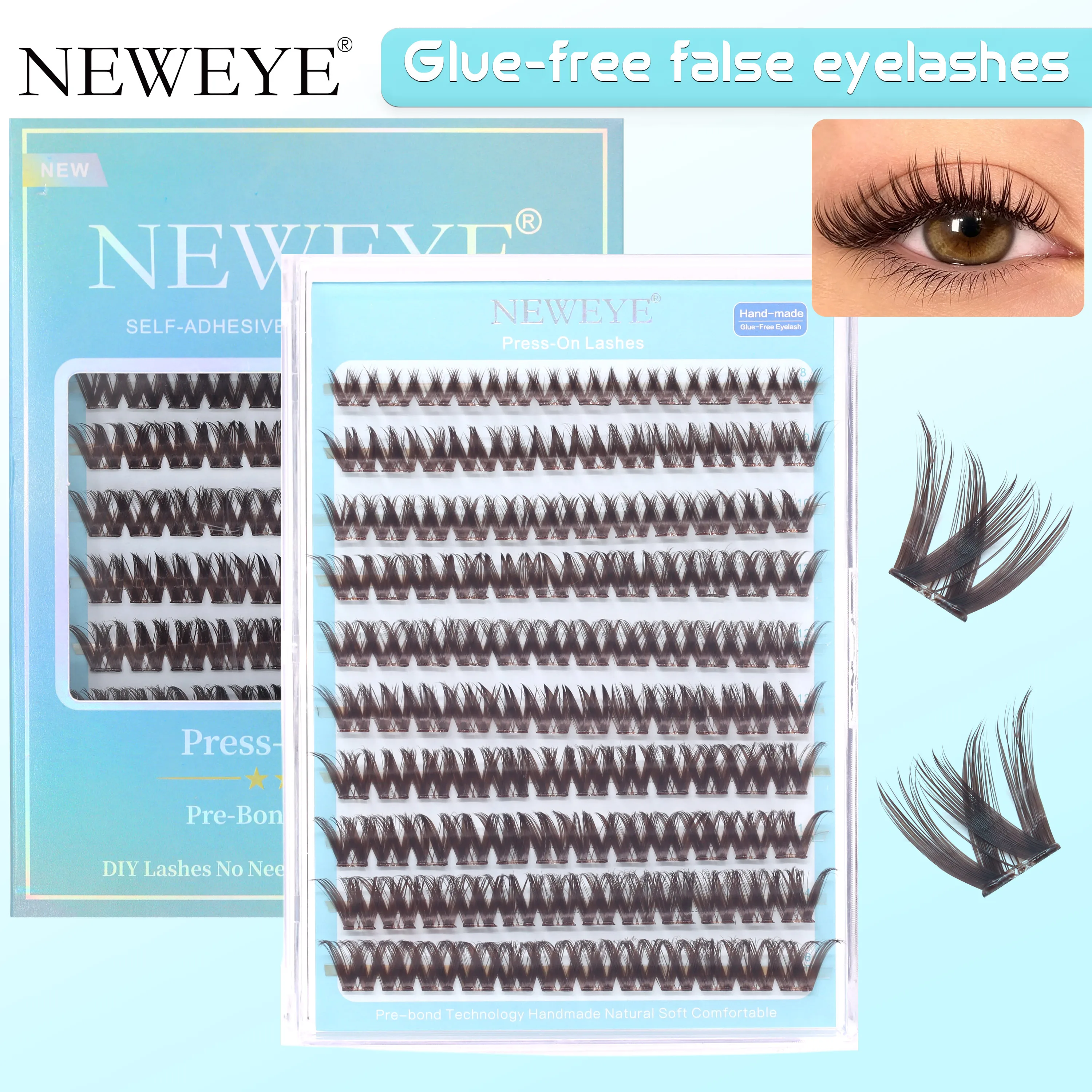 120pcs Brown Lash NON Glue Eyelashes Extension Strong Adhesvie Natural And Long Style 8-16mm Girls Dailyuse Curly Free Reusable