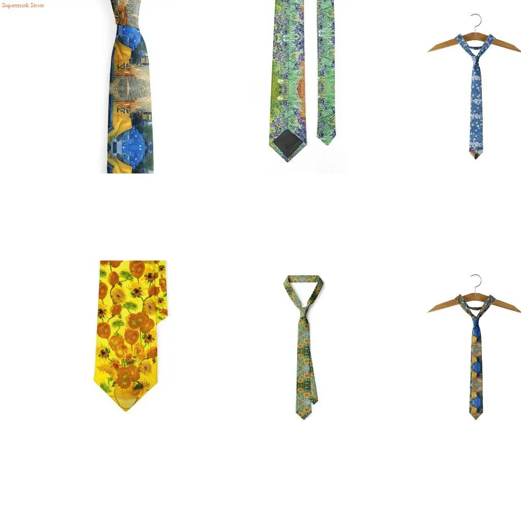 Q5WE Elegant 8cm Wide Vintage Oil Painting Print Tie With Unique Artistic Patterns Comfortable Fabric For Men and Women