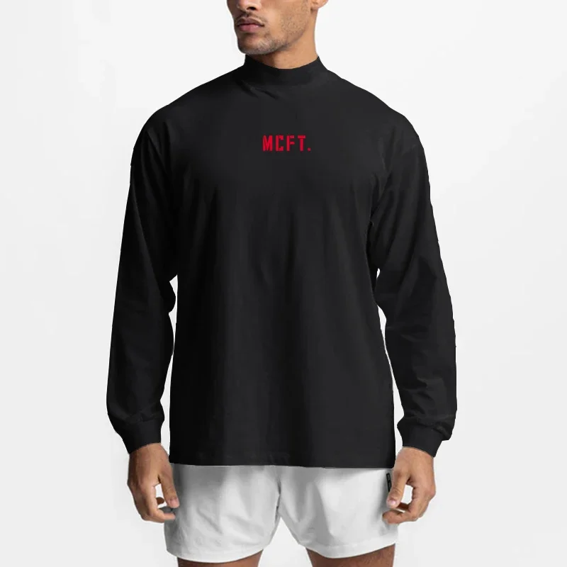Mens Running Cool Keep Fit Fitness High-neck Long Sleeve Tshirt Sporting Clothing Fashion Workout  T Shirt